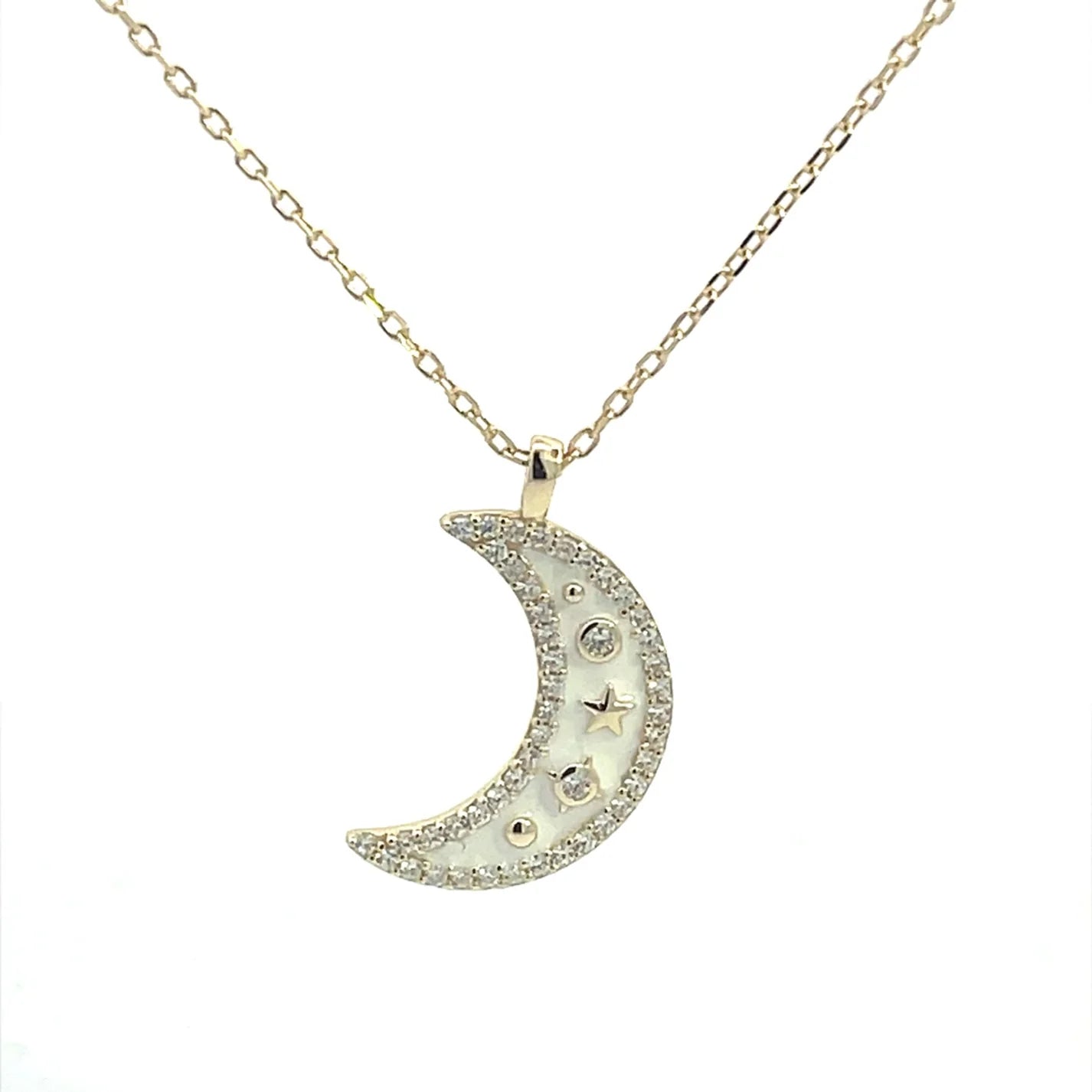 White Moon With Little Stars Necklace